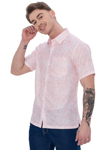 HAPPY BAY Mens Hawaiian Shirts Coral Leaves P07607