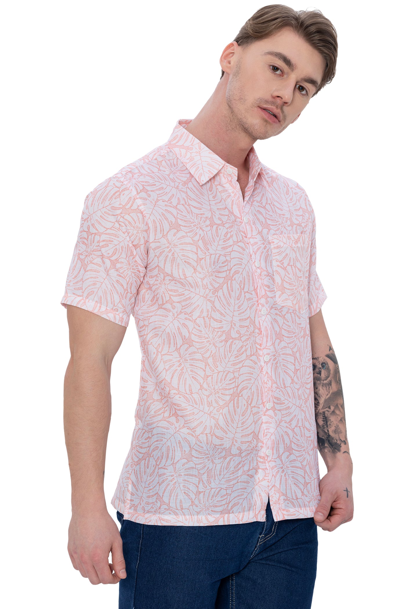 HAPPY BAY Mens Hawaiian Shirts Coral Leaves P07607