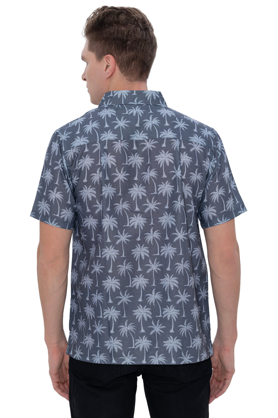 HAPPY BAY Mens Hawaiian Shirts Grey Allover Palm Tree P07608