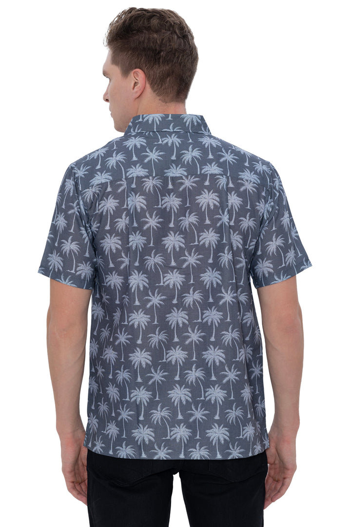 HAPPY BAY Mens Hawaiian Shirts Grey Allover Palm Tree P07608
