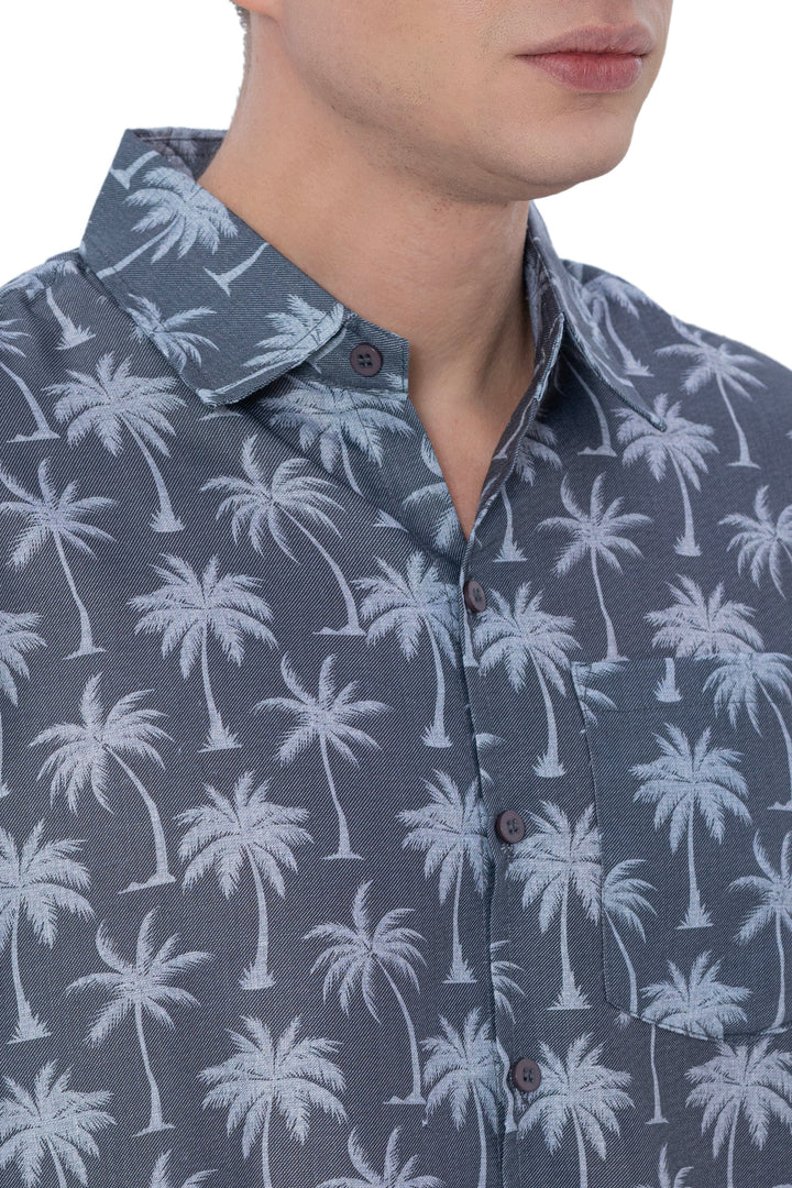 HAPPY BAY Mens Hawaiian Shirts Grey Allover Palm Tree P07608