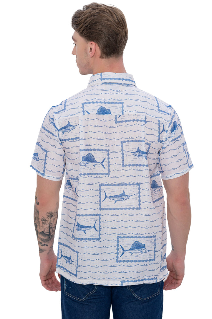 HAPPY BAY Mens Hawaiian Shirts White Fish P07610