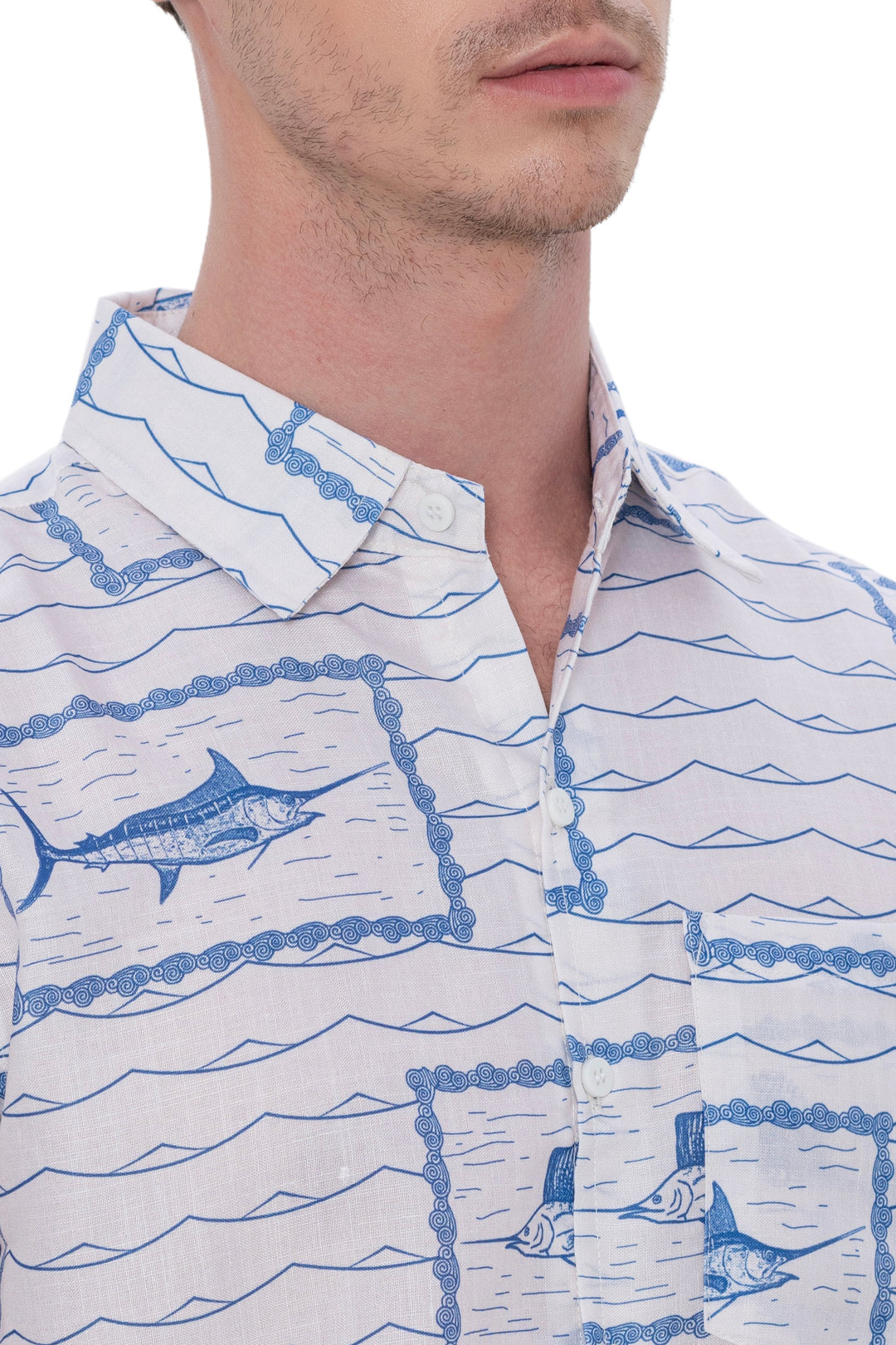 HAPPY BAY Mens Hawaiian Shirts White Fish P07610