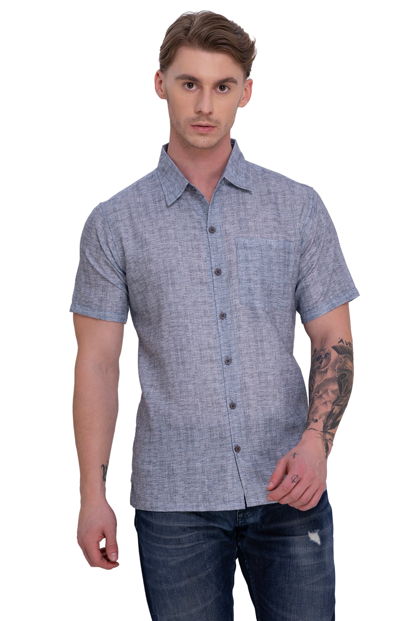 HAPPY BAY Mens Hawaiian Shirts Casual Blue P07611