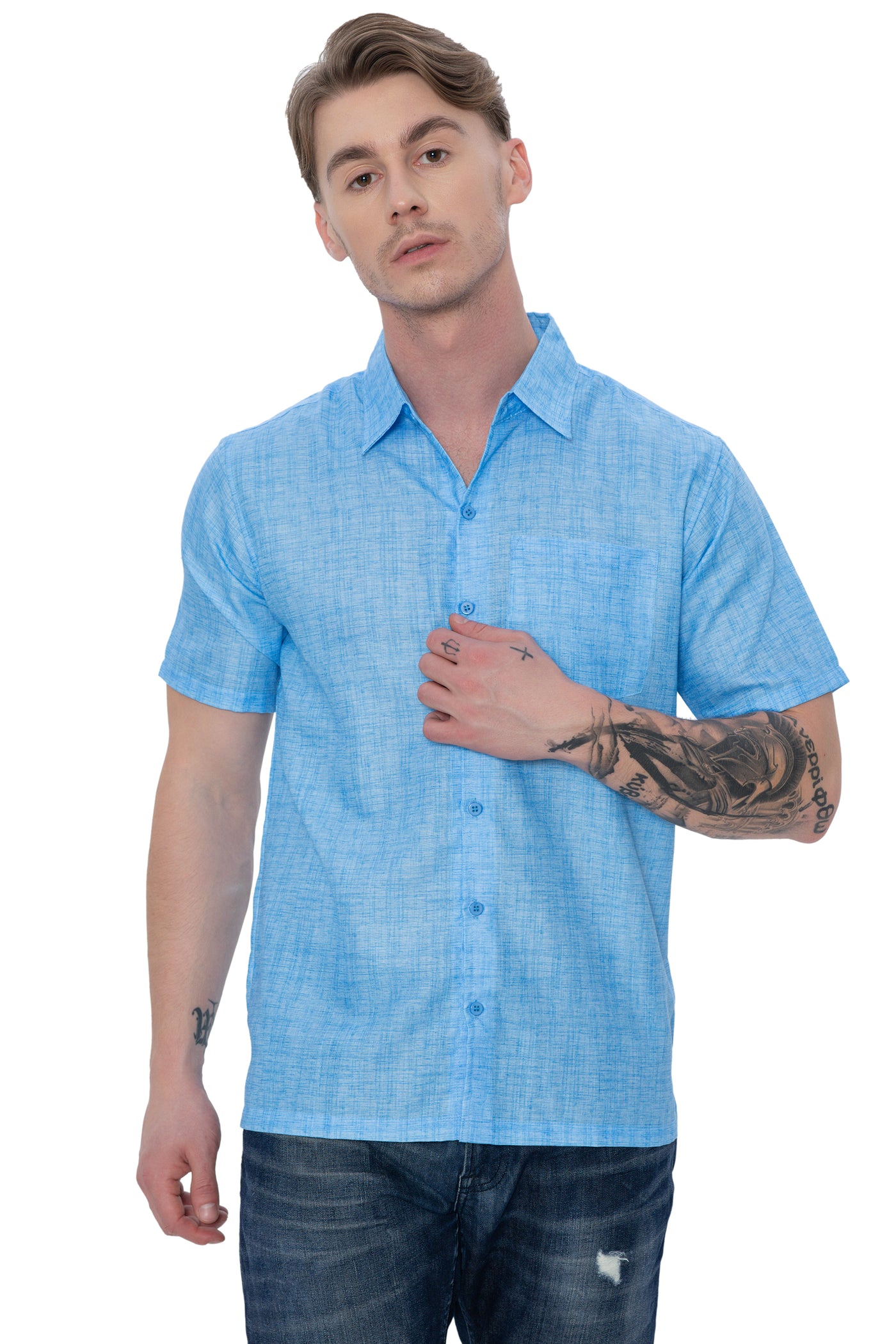 HAPPY BAY Mens Hawaiian Shirts Casual Blue P07612