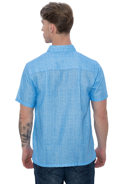 HAPPY BAY Mens Hawaiian Shirts Casual Blue P07612