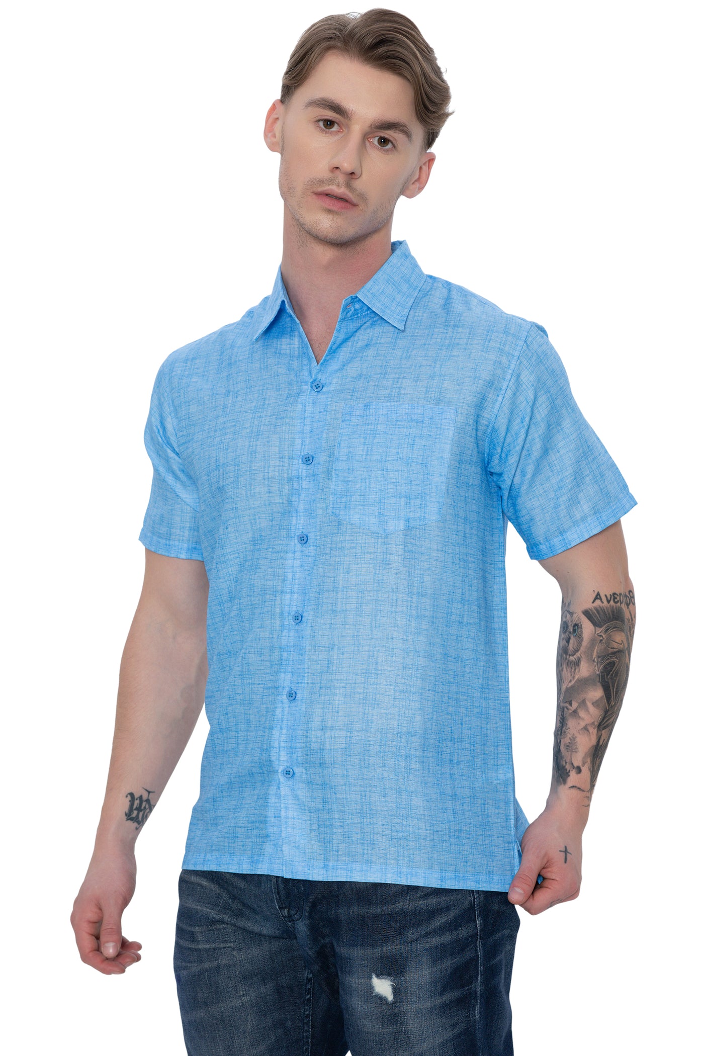 HAPPY BAY Mens Hawaiian Shirts Casual Blue P07612