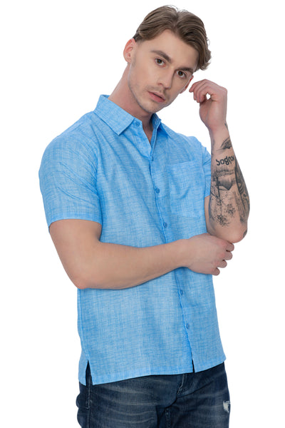 HAPPY BAY Mens Hawaiian Shirts Casual Blue P07612