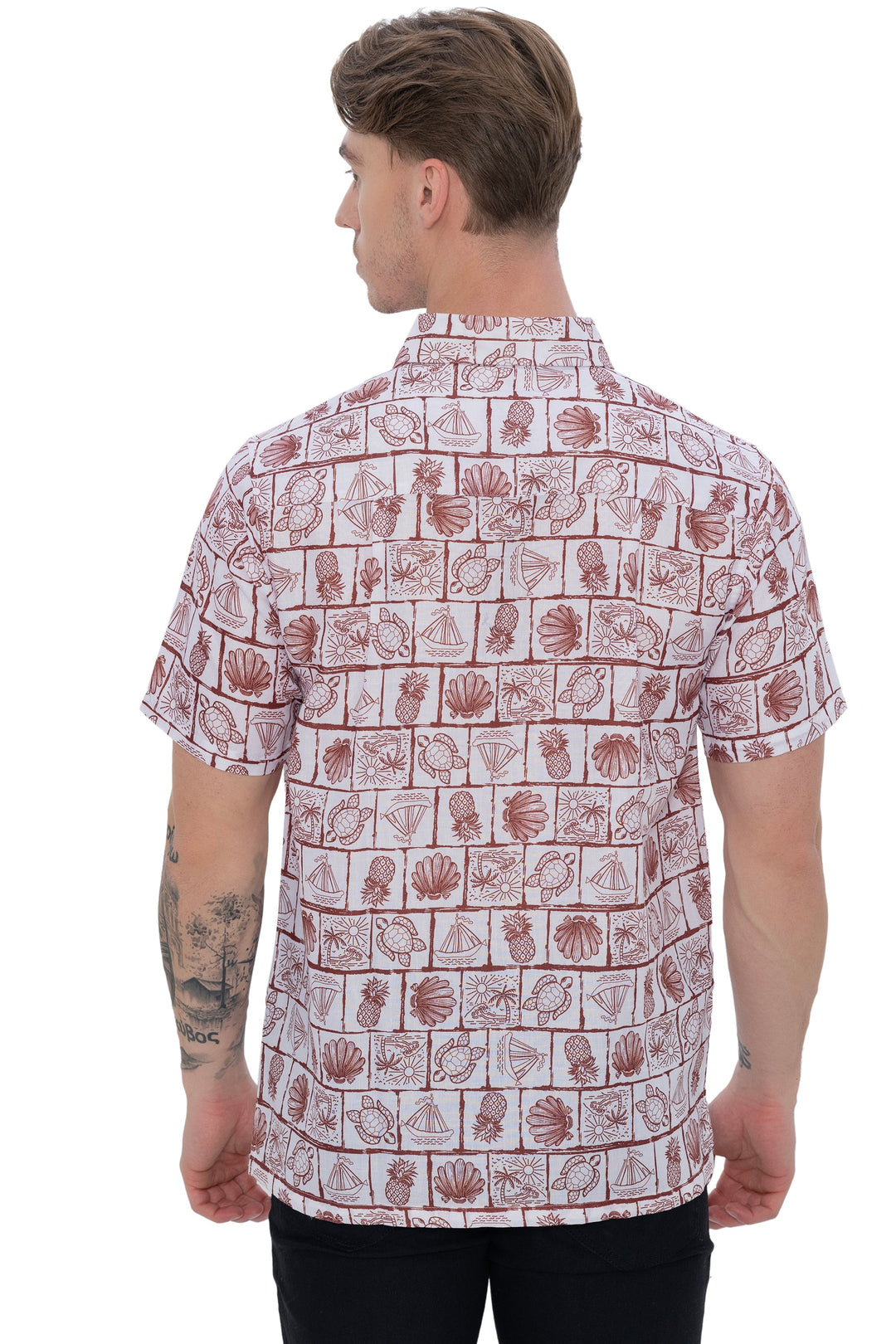 HAPPY BAY Mens Hawaiian Shirts Brown Turtle P07615
