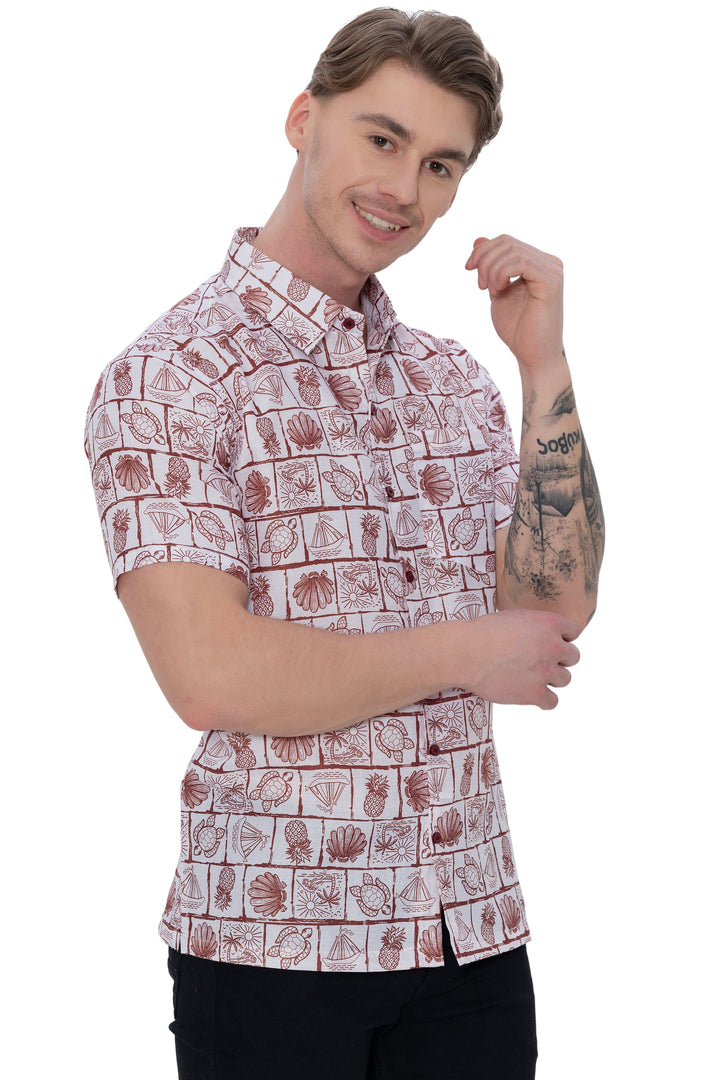 HAPPY BAY Mens Hawaiian Shirts Brown Turtle P07615