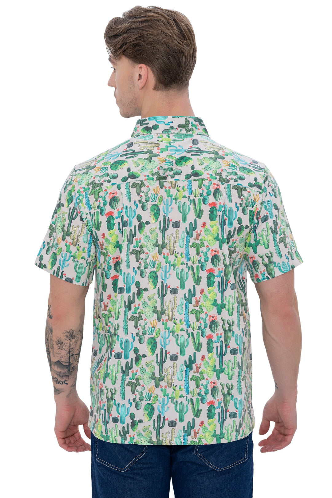 HAPPY BAY Mens Hawaiian Shirts Green Cactus P07619