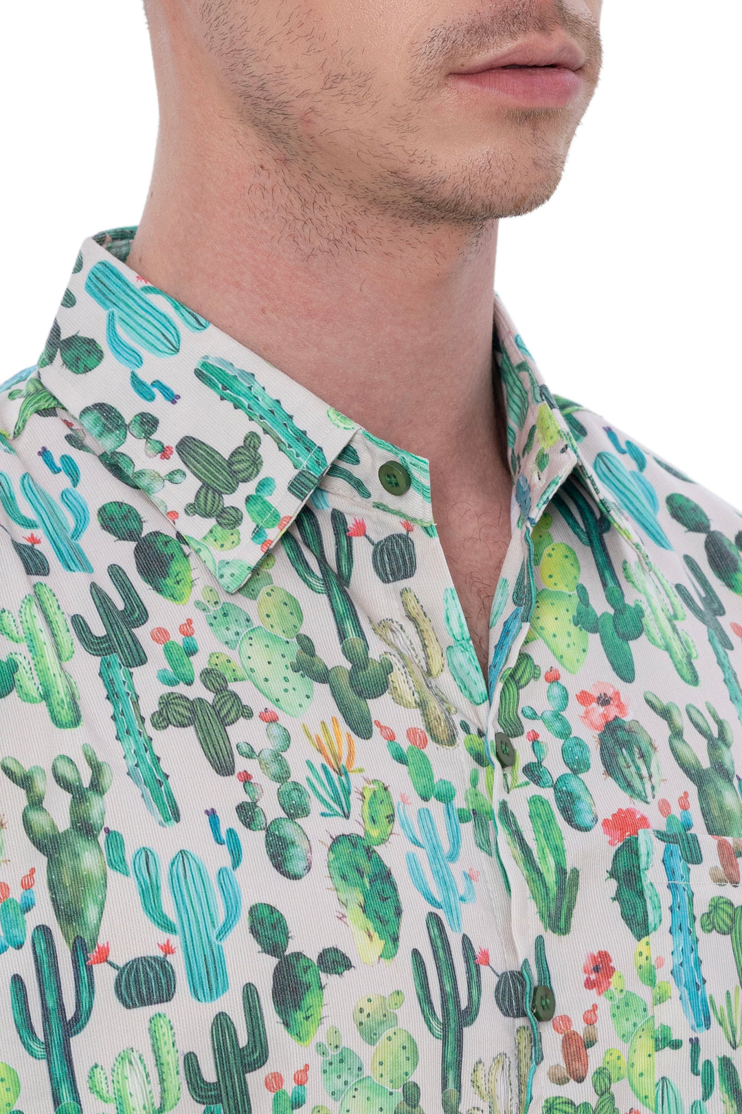 HAPPY BAY Mens Hawaiian Shirts Green Cactus P07619