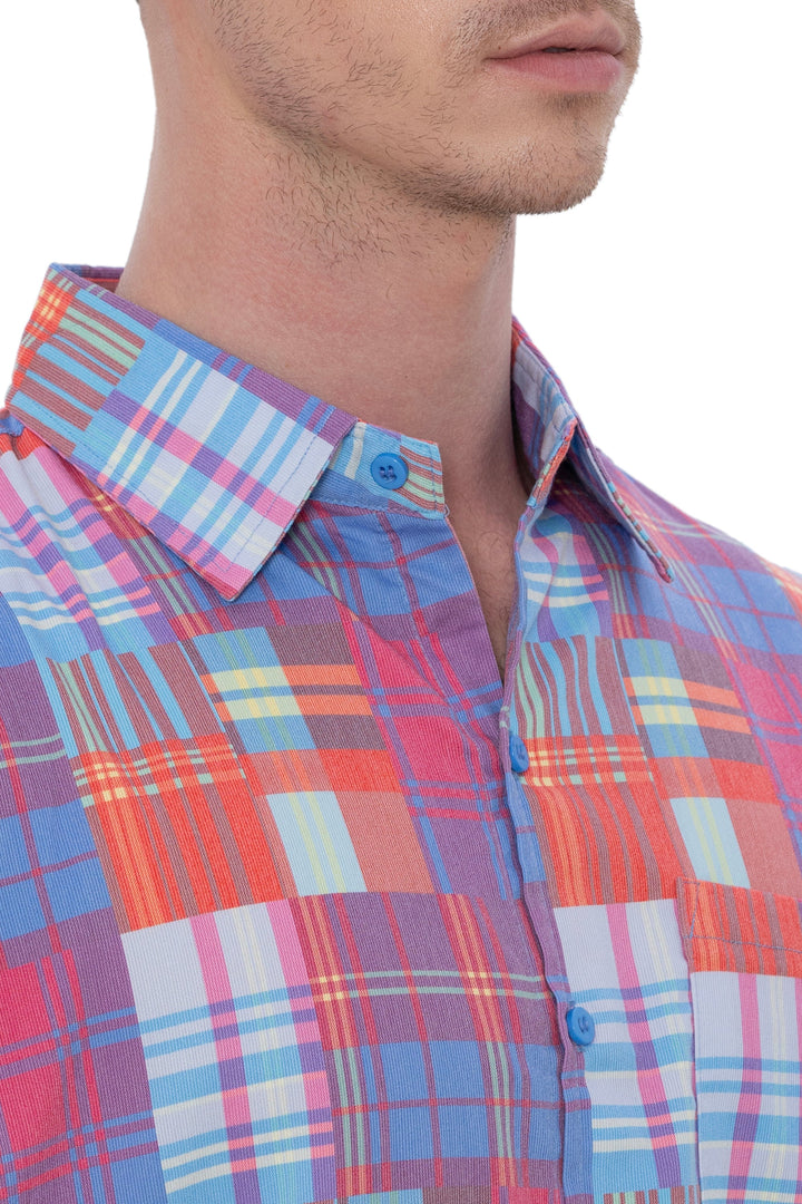 HAPPY BAY Mens Hawaiian Shirts Multi Checks P07621