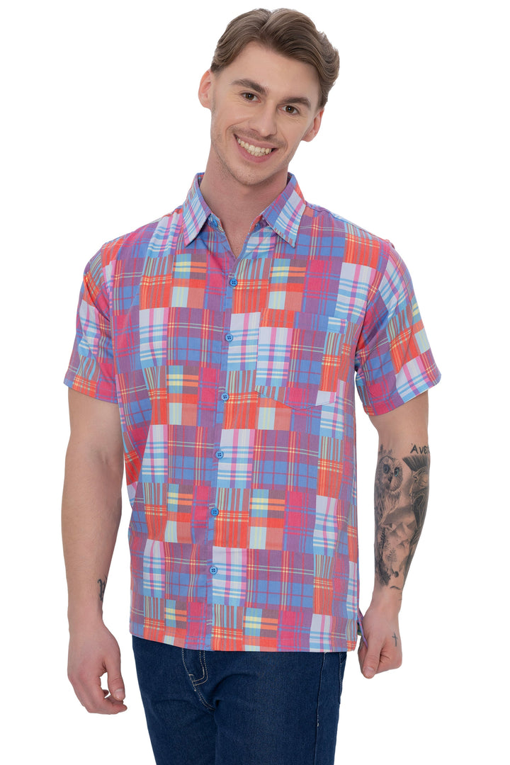 HAPPY BAY Mens Hawaiian Shirts Multi Checks P07621