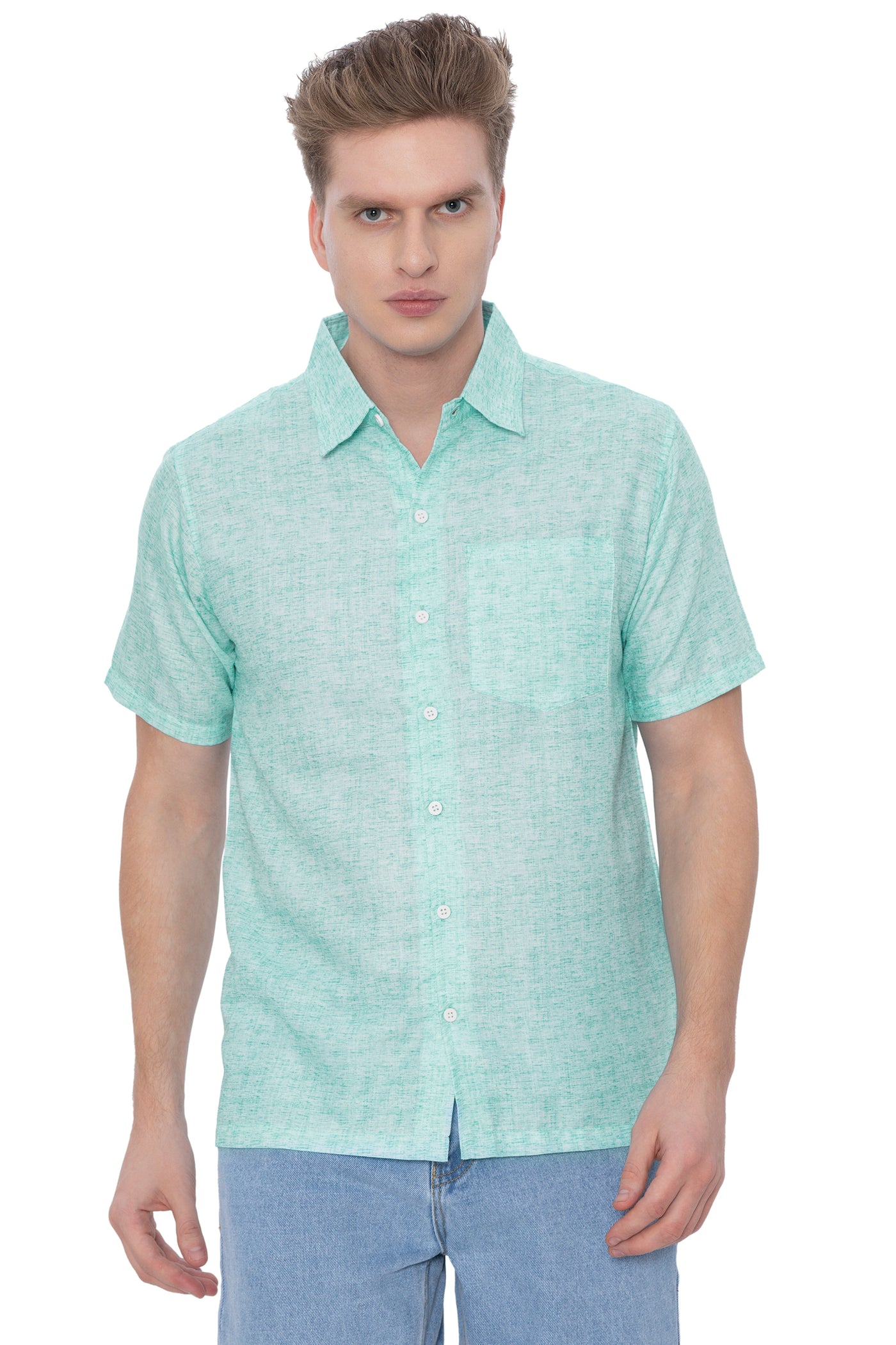 HAPPY BAY Mens Hawaiian Shirts Casual Green P07622