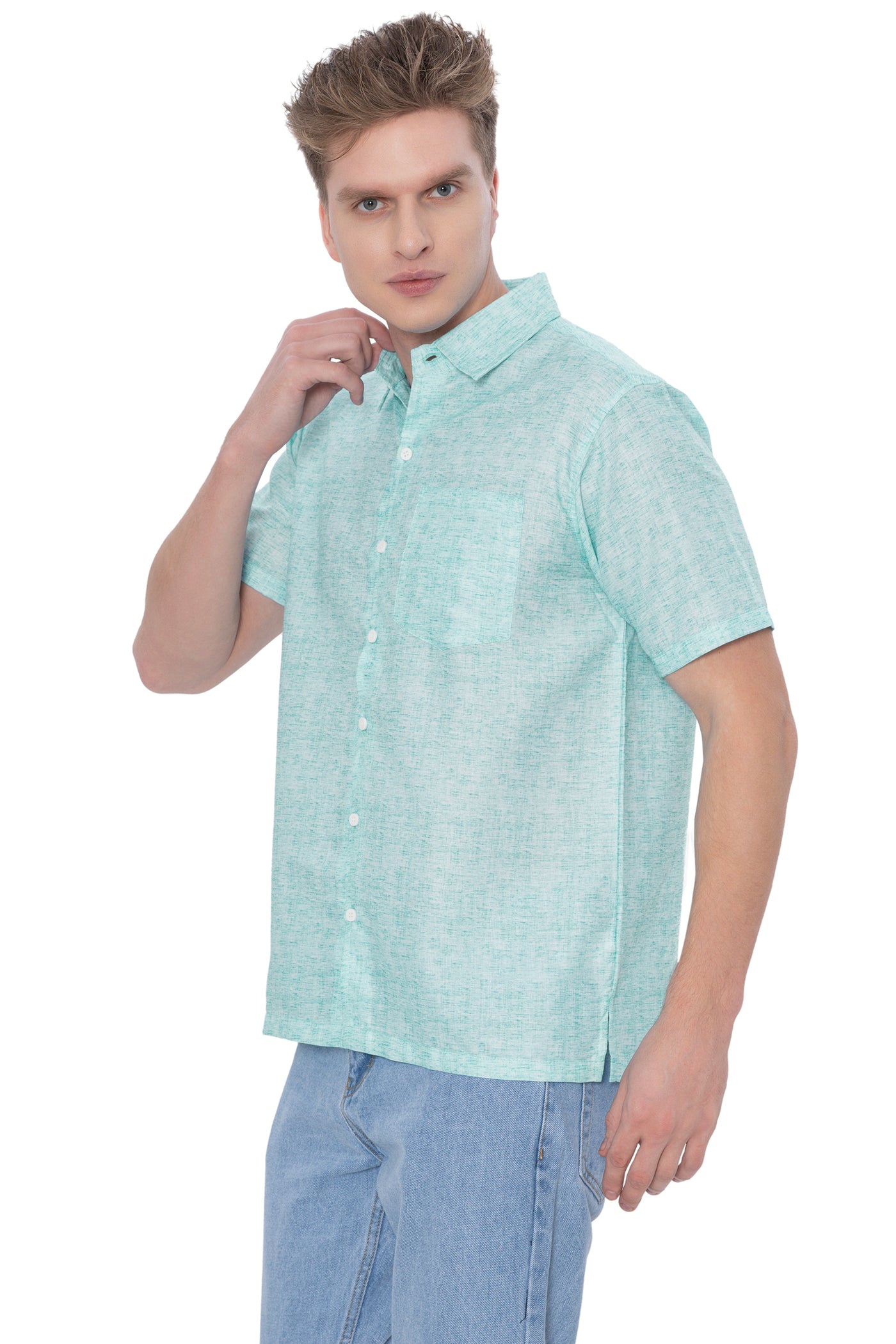 HAPPY BAY Mens Hawaiian Shirts Casual Green P07622