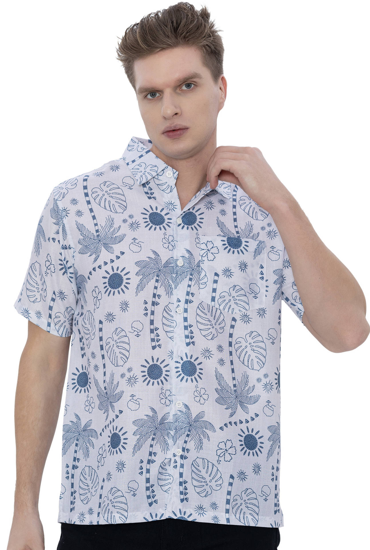 Men's Linen Effect Shirt “ white (P07623)