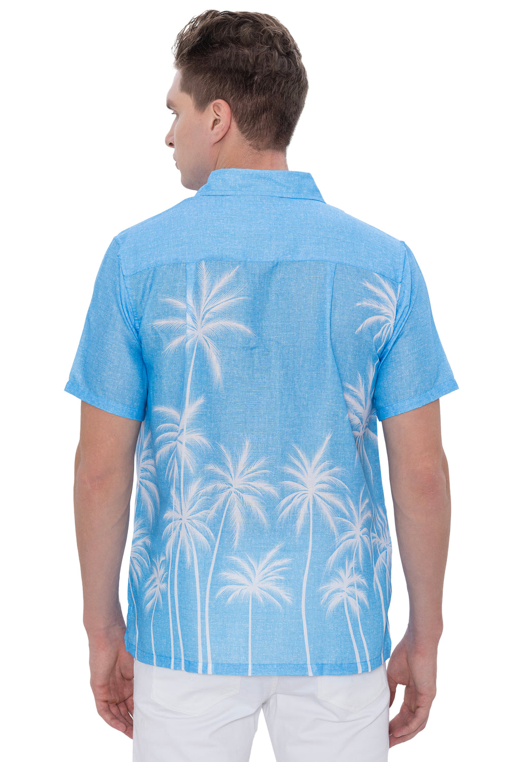 Happy Bay Men's Linen Feel Festival Camp Collar Shirt Half Sleeve light-blue P07624