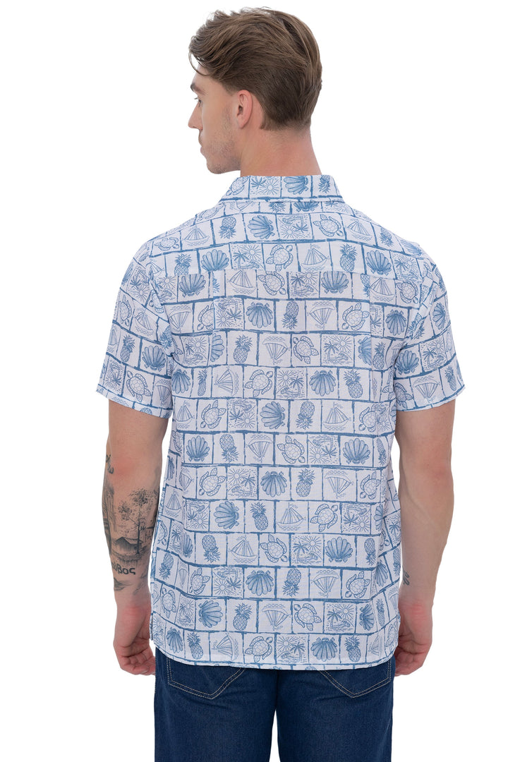 HAPPY BAY Mens Hawaiian Shirts Grey Turtle P07626