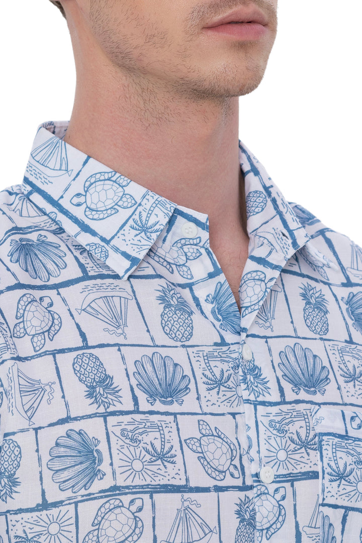 HAPPY BAY Mens Hawaiian Shirts Grey Turtle P07626
