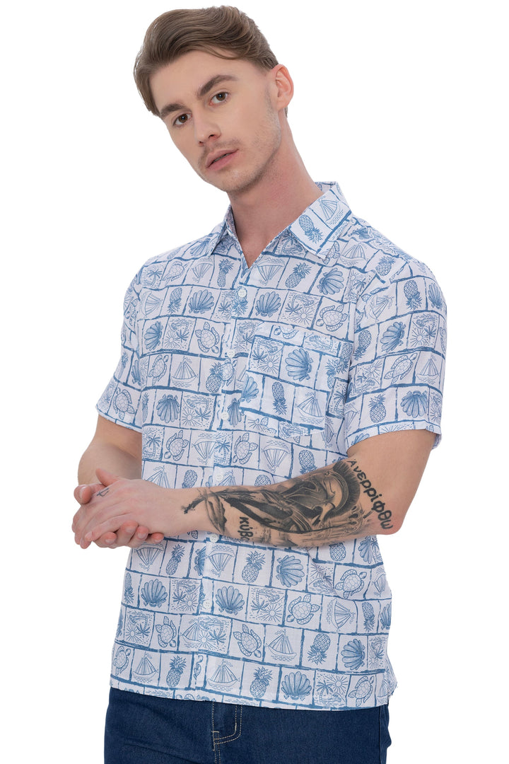 HAPPY BAY Mens Hawaiian Shirts Grey Turtle P07626