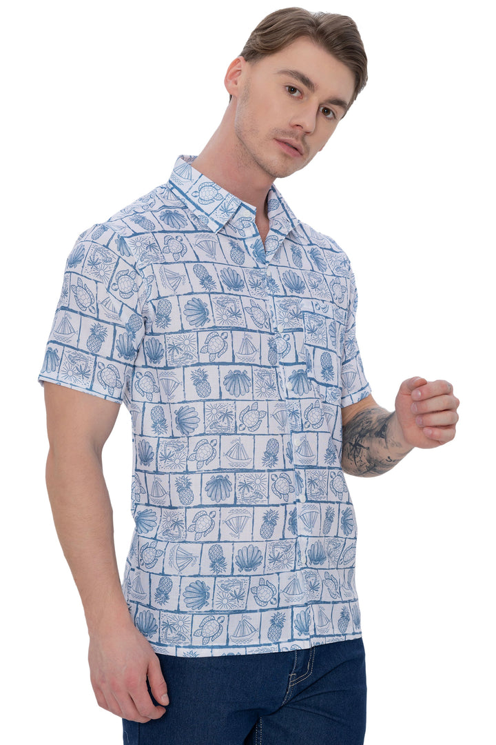 HAPPY BAY Mens Hawaiian Shirts Grey Turtle P07626