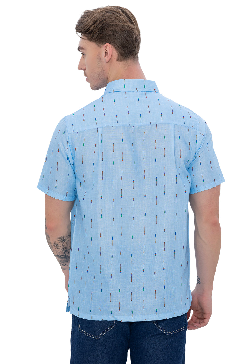 Happy Bay Men's Regular Fit Poolside Short Sleeve Button Down Shirt light-blue P07627