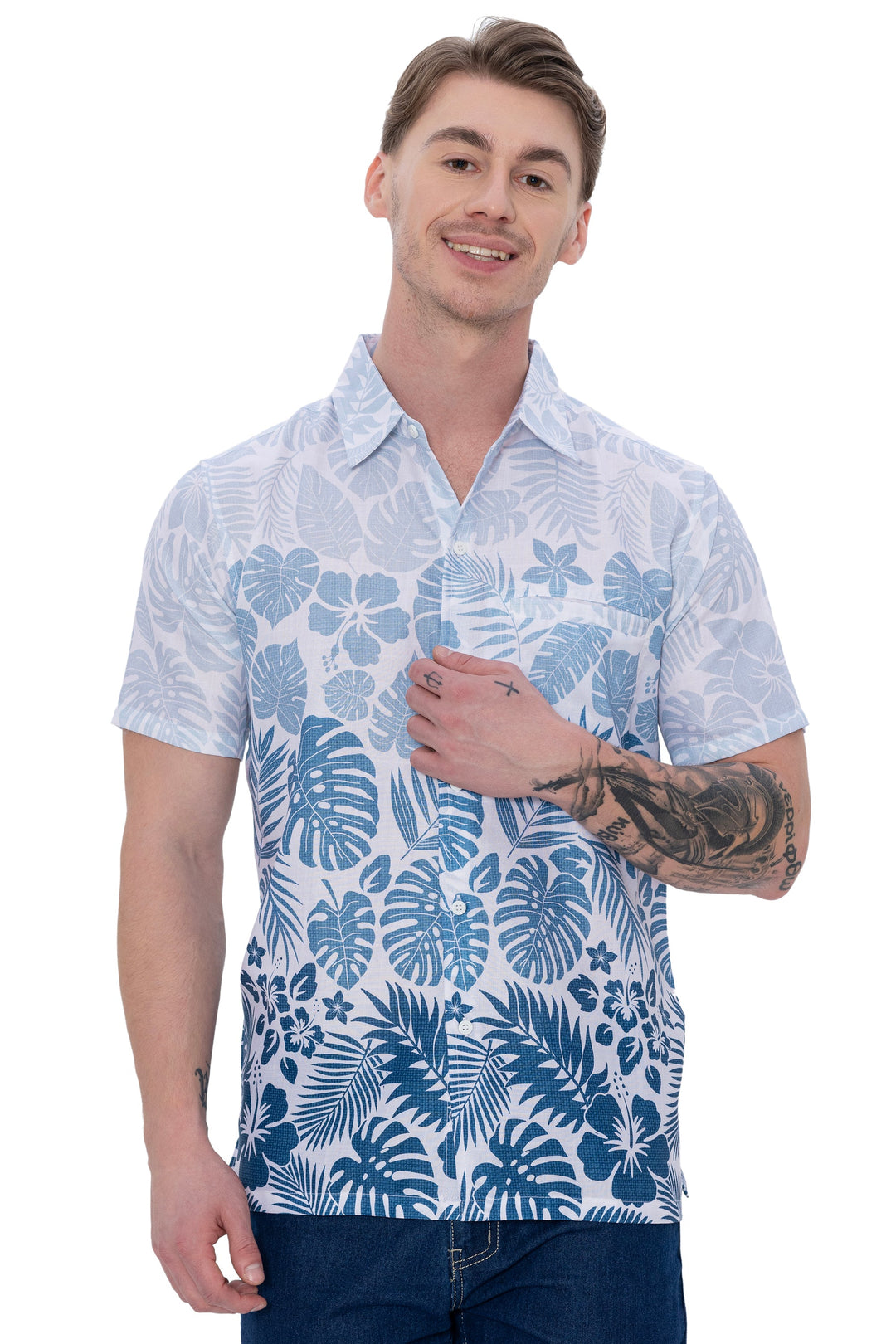 HAPPY BAY Mens Hawaiian Shirts Tropical White P07633