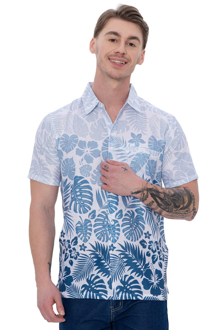HAPPY BAY Mens Hawaiian Shirts Tropical White P07633
