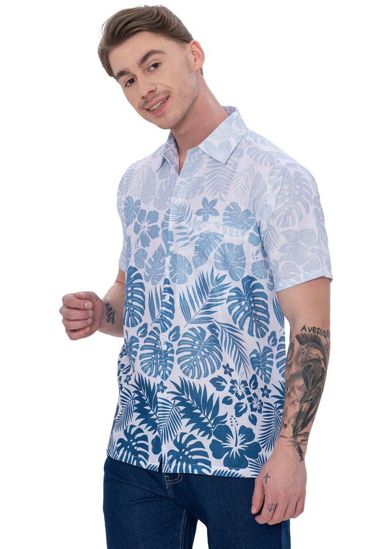 HAPPY BAY Mens Hawaiian Shirts Tropical White P07633