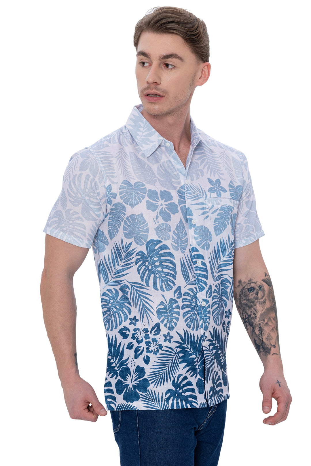 HAPPY BAY Mens Hawaiian Shirts Tropical White P07633
