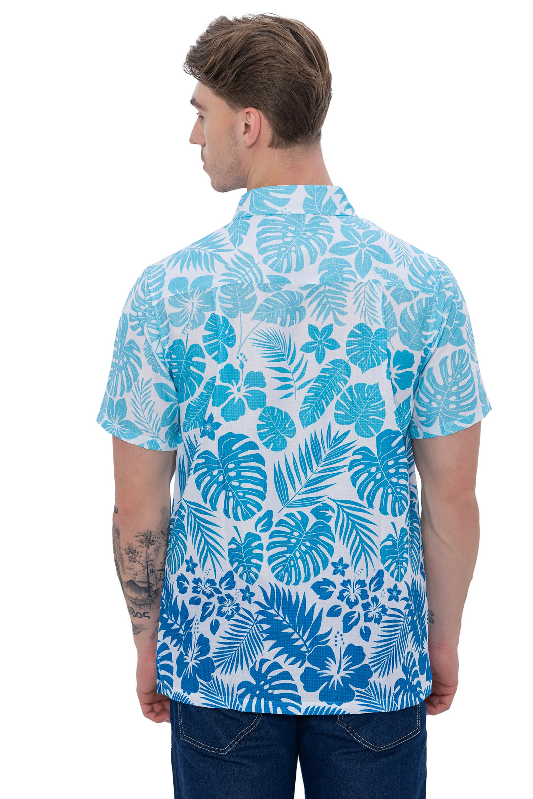HAPPY BAY Mens Hawaiian Shirts Tropical Blue P07634