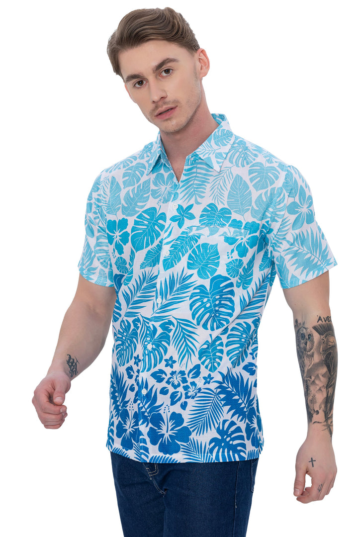 HAPPY BAY Mens Hawaiian Shirts Tropical Blue P07634