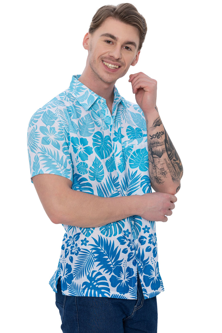 HAPPY BAY Mens Hawaiian Shirts Tropical Blue P07634