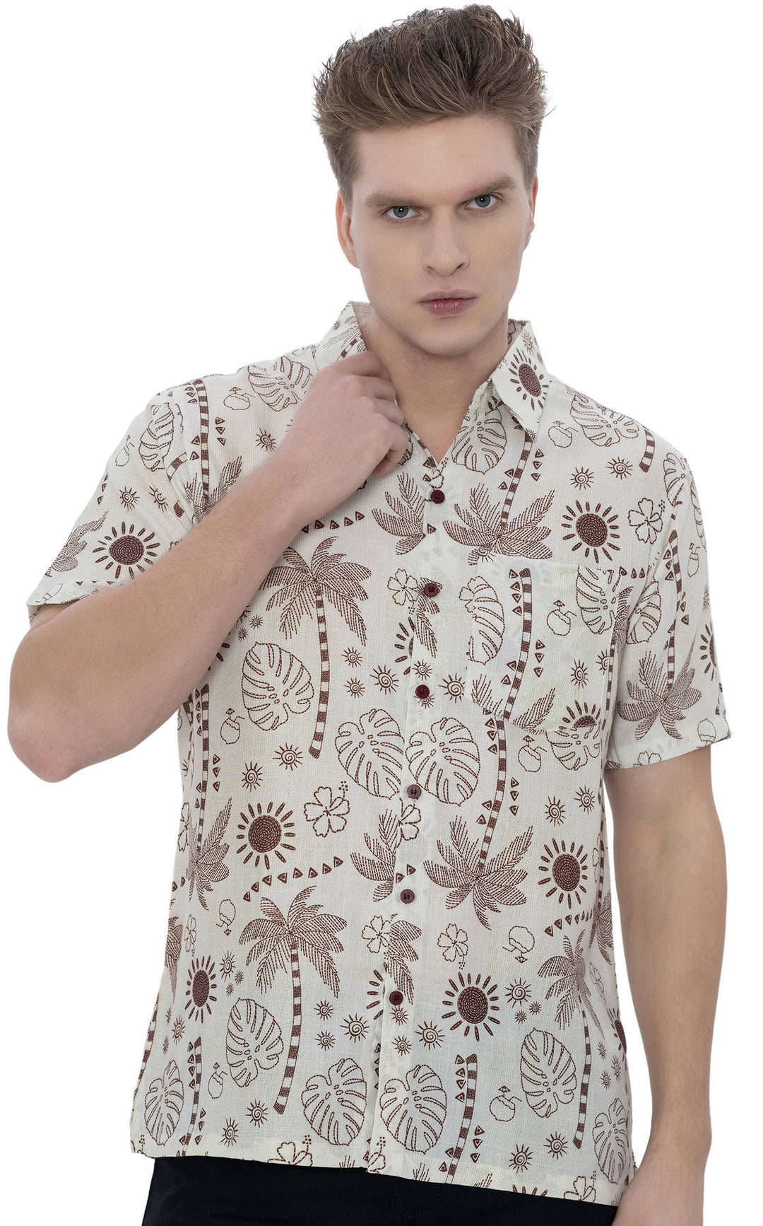 Happy Bay Men's Funny Hawaiian Beach Shirt - 3D Hibiscus Print, Size L (Fits 46-49"), Lightweight, Apricot Begonia Yellow