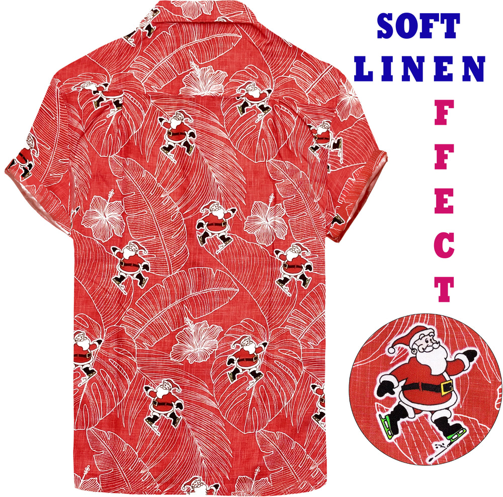Happy Bay Men's Linen Blend Everyday Button Up Shirt Short Sleeve Red P07666