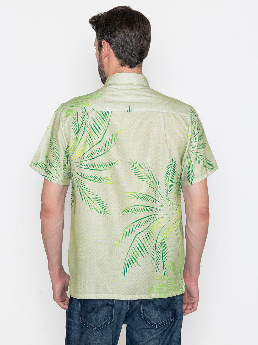 HAPPY BAY Mens Hawaiian Shirts Beige Leaf P07668