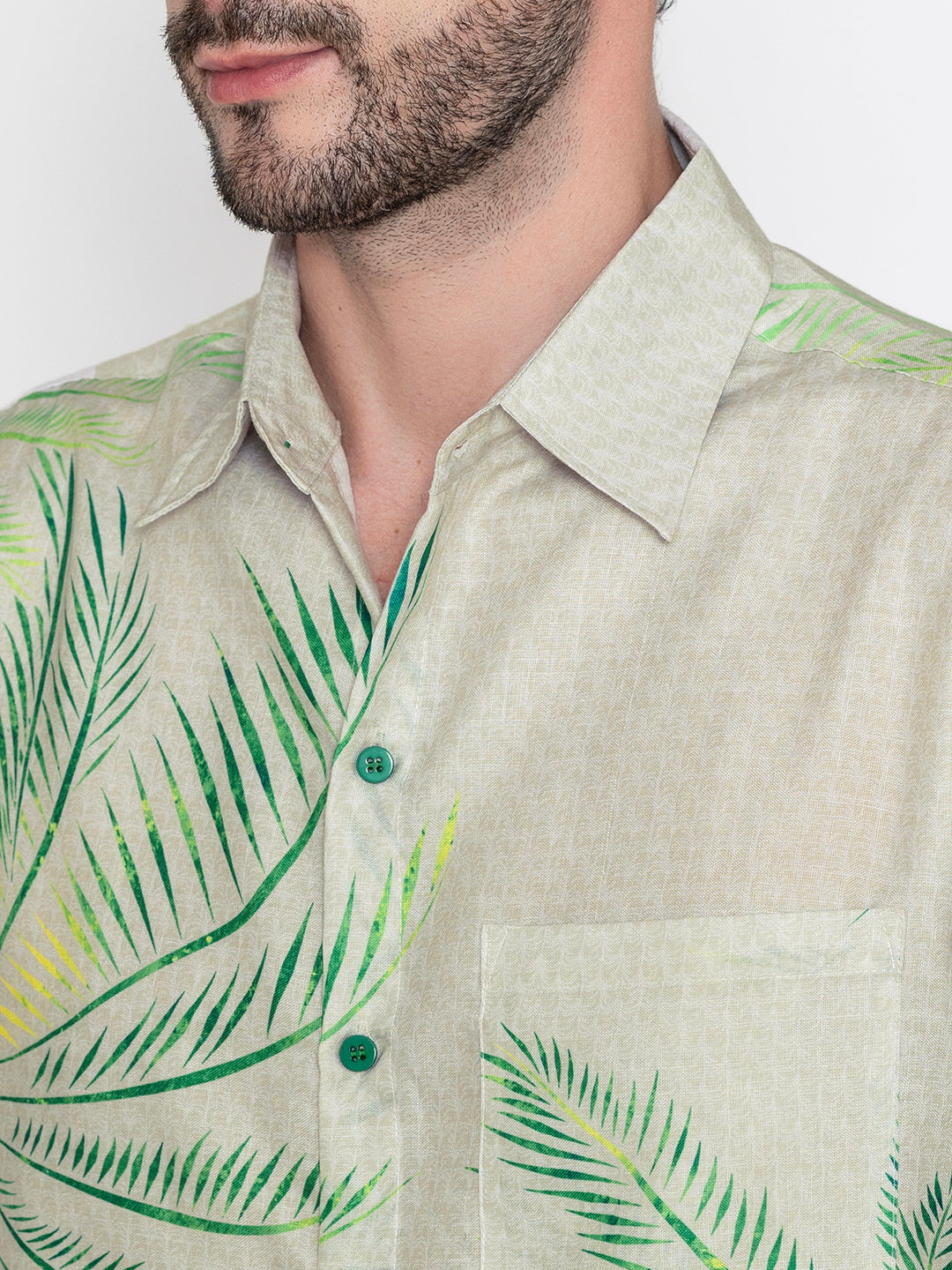 HAPPY BAY Mens Hawaiian Shirts Beige Leaf P07668