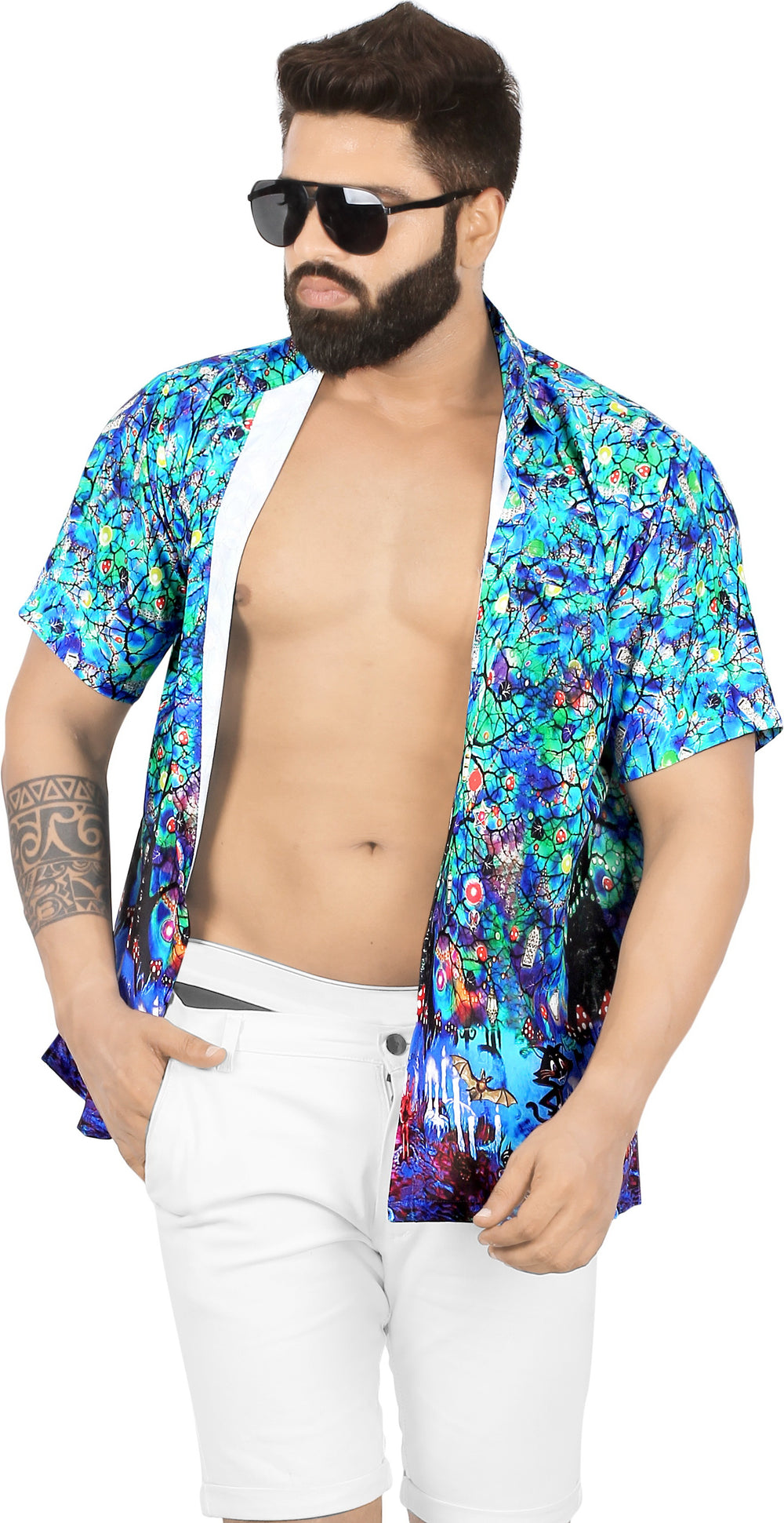 HAPPY BAY Men's Hawaiian Aloha Shirt - Summer Beach Vacation Cruise Island Button Down Short Sleeve Shirt M Blue P07700