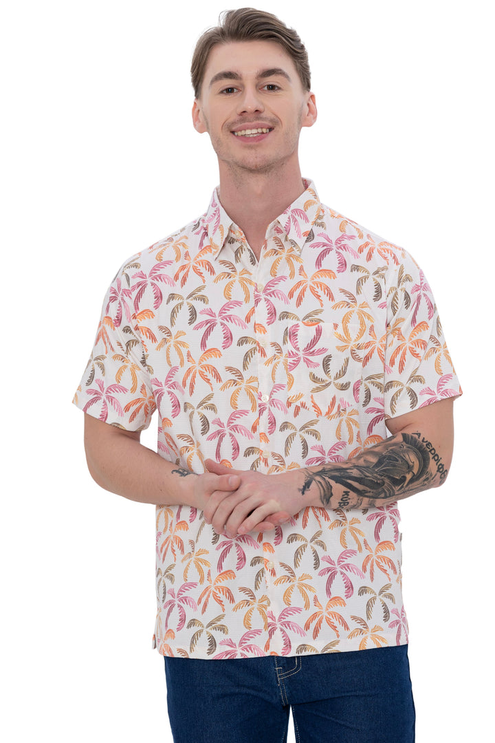 HAPPY BAY Mens Hawaiian Shirts Peach Floral Casual P07728