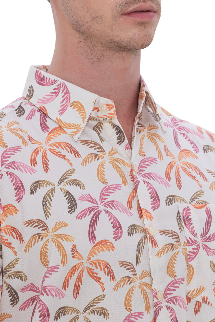 HAPPY BAY Mens Hawaiian Shirts Peach Floral Casual P07728