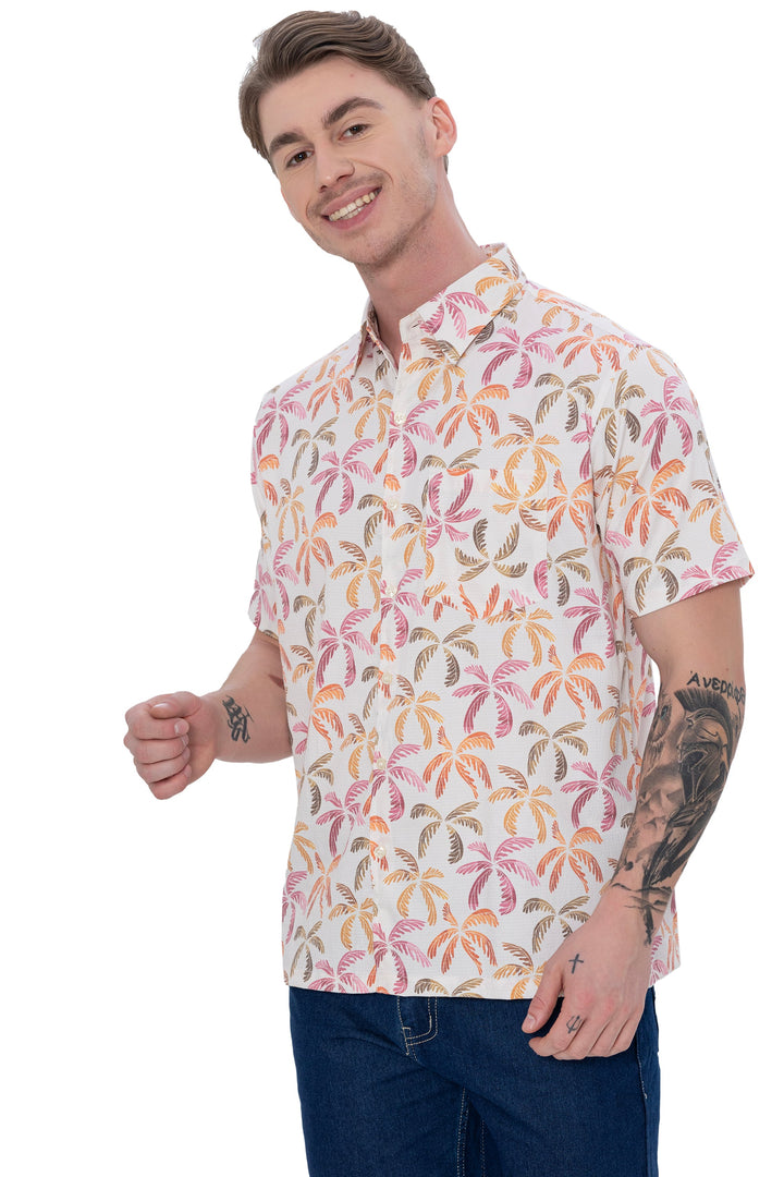 HAPPY BAY Mens Hawaiian Shirts Peach Floral Casual P07728