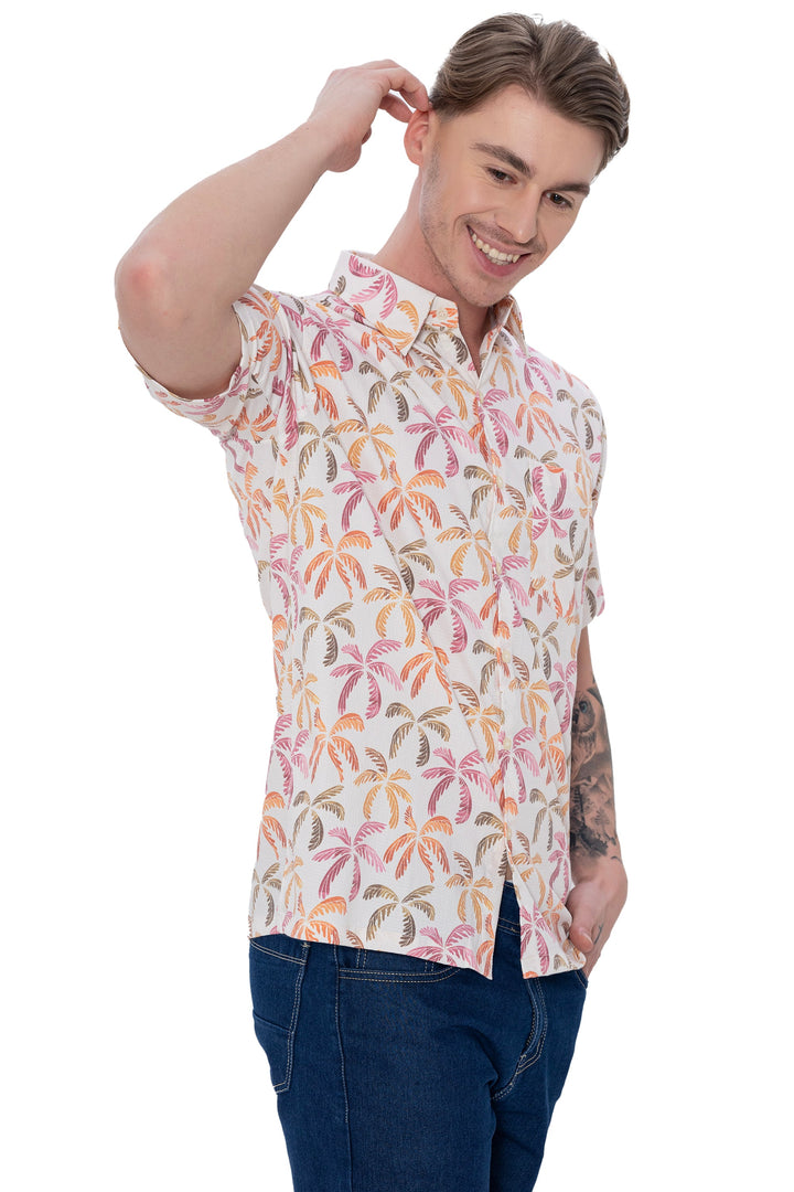 HAPPY BAY Mens Hawaiian Shirts Peach Floral Casual P07728