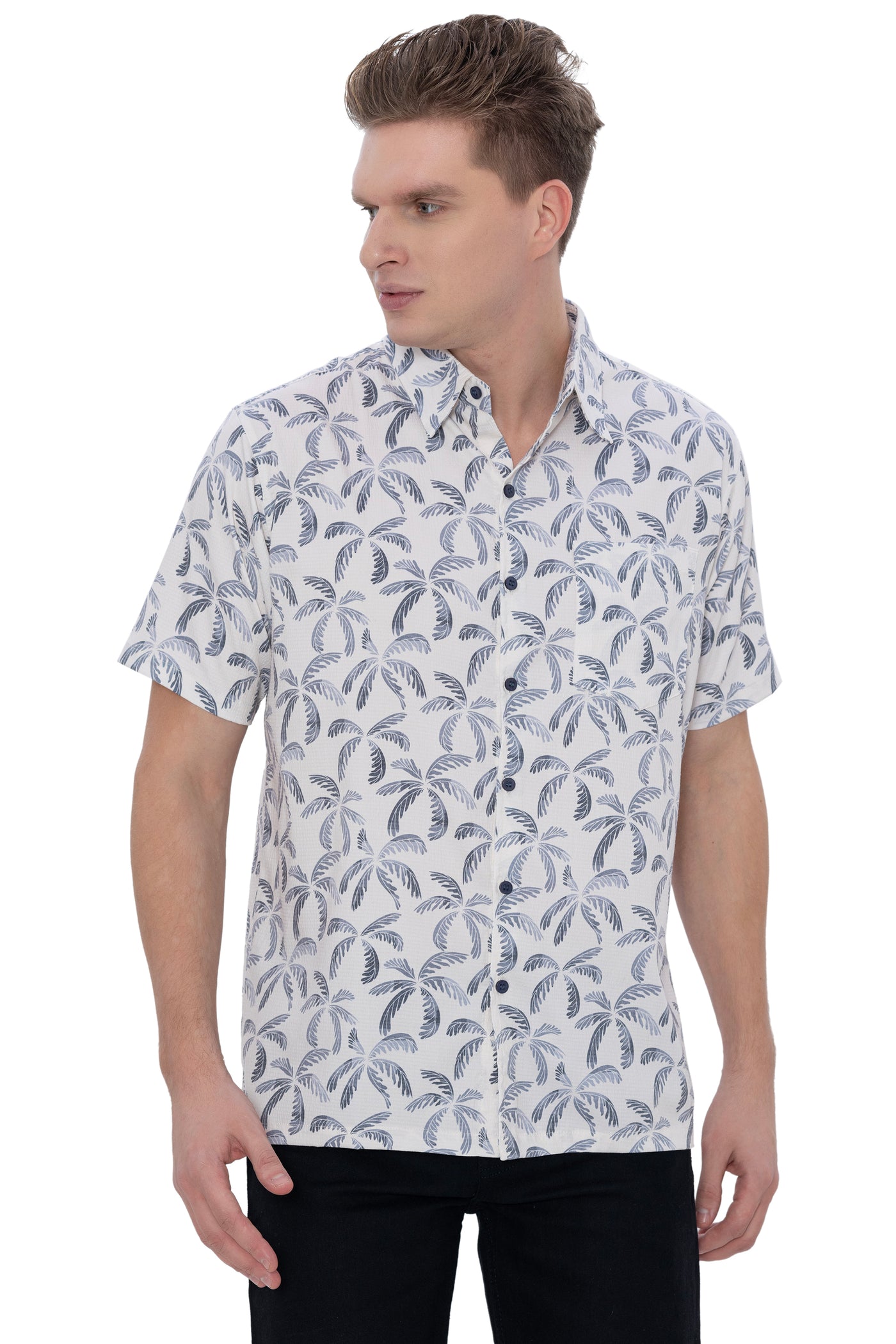 HAPPY BAY Mens Hawaiian Shirts Ocean Leaf Repeat P07729
