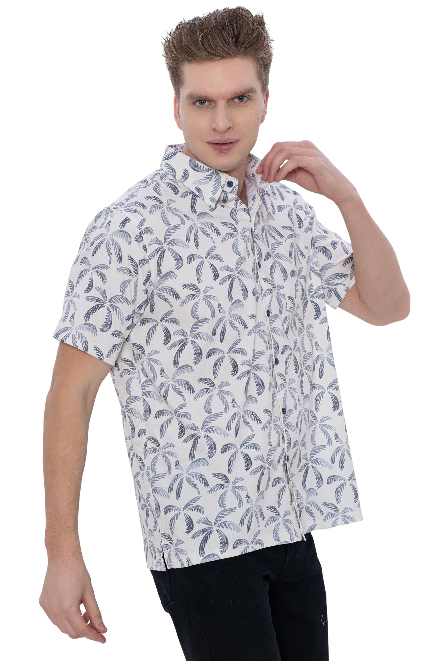 HAPPY BAY Mens Hawaiian Shirts Ocean Leaf Repeat P07729