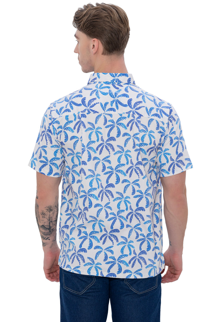 HAPPY BAY Mens Hawaiian Shirts Blue Floral Casual P07730
