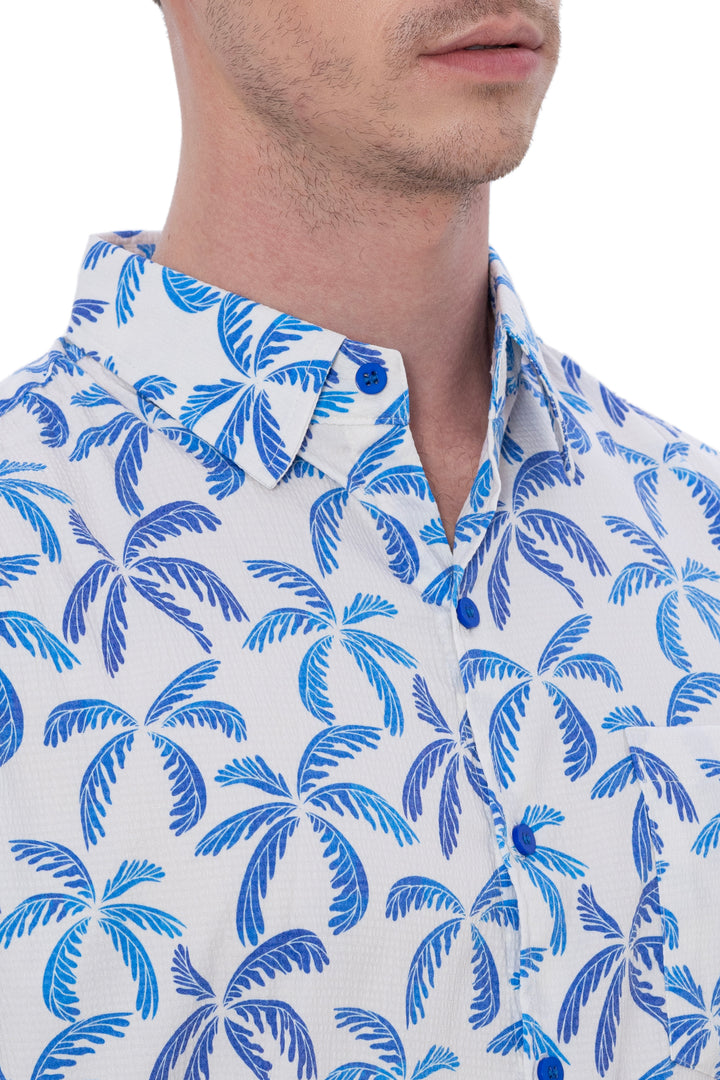 HAPPY BAY Mens Hawaiian Shirts Blue Floral Casual P07730
