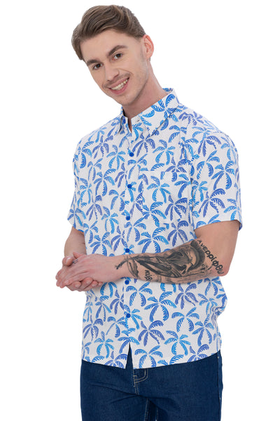 HAPPY BAY Mens Hawaiian Shirts Blue Floral Casual P07730