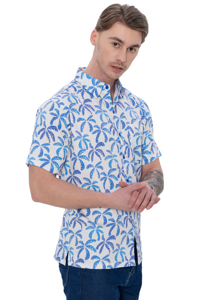HAPPY BAY Mens Hawaiian Shirts Blue Floral Casual P07730