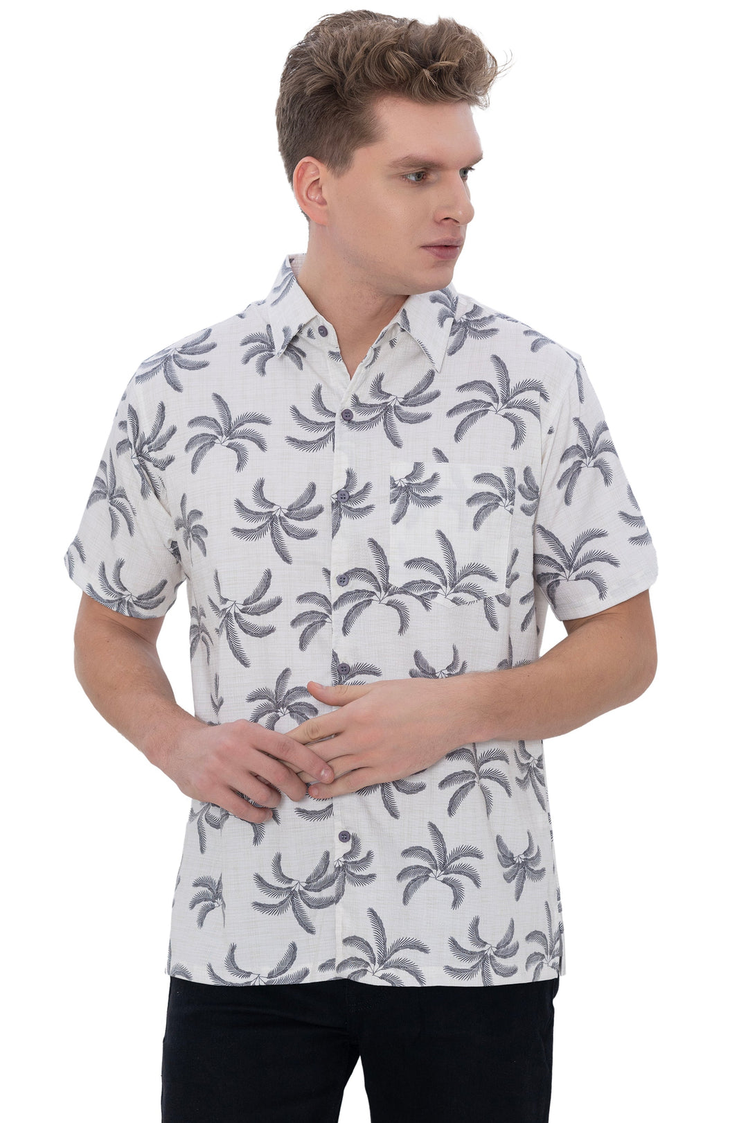 HAPPY BAY Mens Hawaiian Shirts Black Tropical Bunch P07731